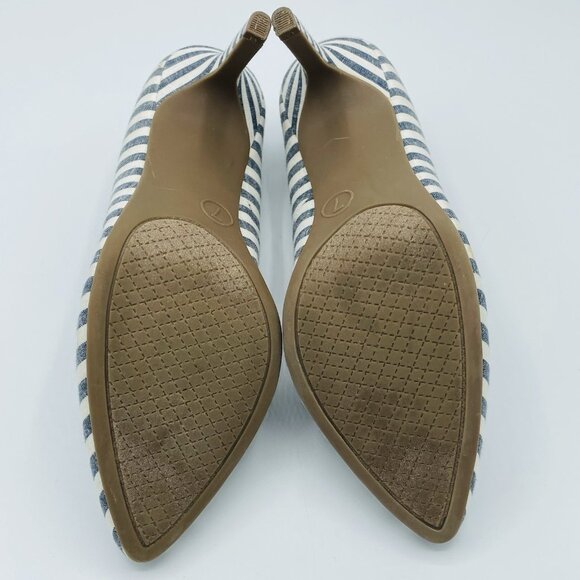 Merona Shoe Womens Size 7 Blue Striped Heels Stiletto Pointy Toe Slip On Comfort - Picture 9 of 11